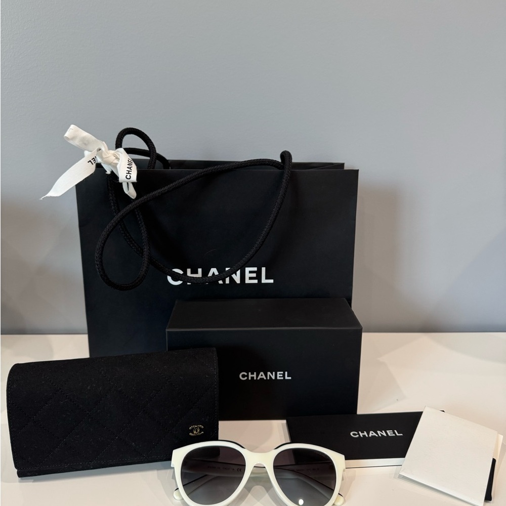 CHANEL Black and White Cat-Eye Sunglasses